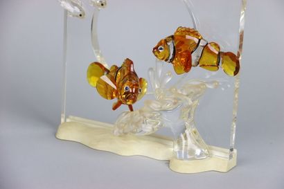 null SWAROVSKY. Crystal subject representing clown fish on a coral and their base....