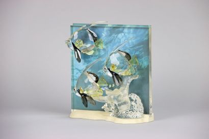 null SWAROVSKY. Crystal subject representing fish on a coral and their base with...