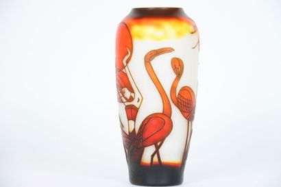 Large enamelled multi-layer vase with orange...