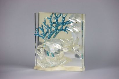 null SWAROVSKY. Crystal subject representing turtles on a polychrome coral, with...