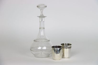 Lot including a large glass carafe and two...