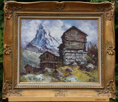 null PUGET Claude Roger (1911-2002). Landscape of chalets in the mountains. Oil on...