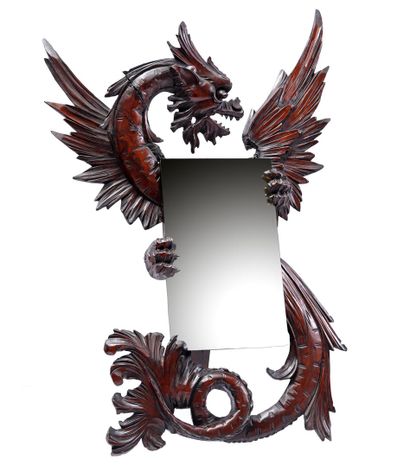 MIRROR Dragon en bois sculpté avec miroir à facettes dans le style de Gabriel Viardot,... Gazette Drouot