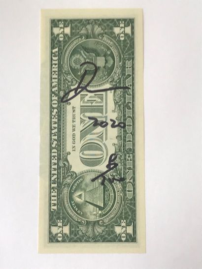 DEATH NYC (né en 1979) "Flower bomber red, 2020
Screen-printed dollar bill 
Signed,...