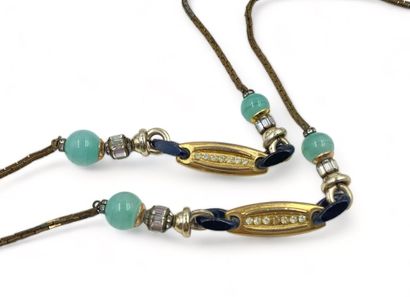 Christian DIOR Made in Germany Long necklace, 1973
Patinated metal 
Glass beads
Translucent...