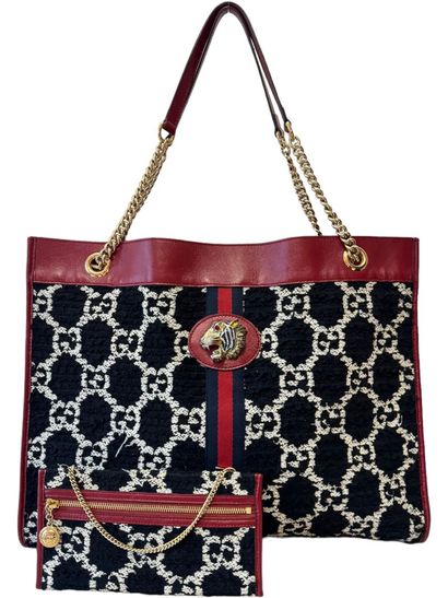 GUCCI RAJAH tote bag
Black wool and red leather 
Gilded metal 
42 x 33 x 5 cm

Very...