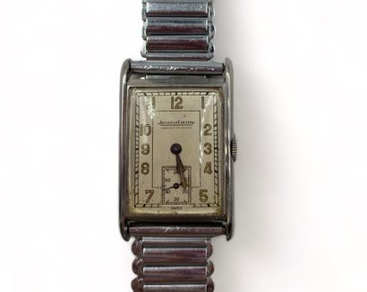 JAEGER - LECOULTRE Men's wristwatch in steel, circa 1940
Rectangular dial, white...