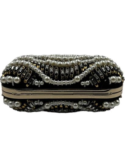 JIMMY CHOO Evening clutch bag
Black canvas and pearls
Gold-plated metal 
Removable...
