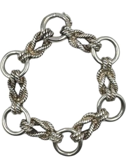 HERMES Bracelet 
925 silver with alternating flat knot rope links and rings.
Case,...