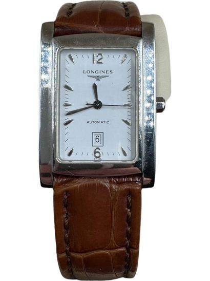 LONGINES Men's wristwatch DOLCE VITA 
Silver-plated metal case 
White dial with index...