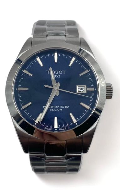 TISSOT Montre d'homme bracelet POWERMATIC 80 
Acier gris, cadran bleu marine à index,...