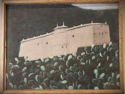  Michel VU (born in 1941)
Fortress
Mixed media on canvas
26 x 34 cm
Slight cracks... Gazette Drouot