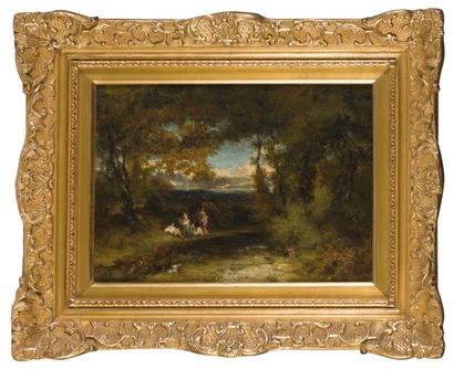 null Attributed to Alexandre LONGUET (1805 - 1851) 

Women bathing in an undergrowth

Panel,...