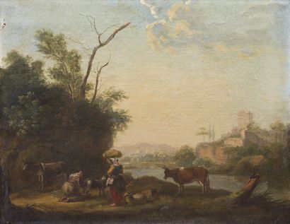 null Jacques Nicolas JULLIARD (1715-1790) (Attribué à)
Pastorales 
Paire de toiles...