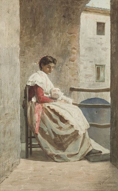 Filippo BARTOLINI (1861-1908)
The maternity
Watercolor
Signed...