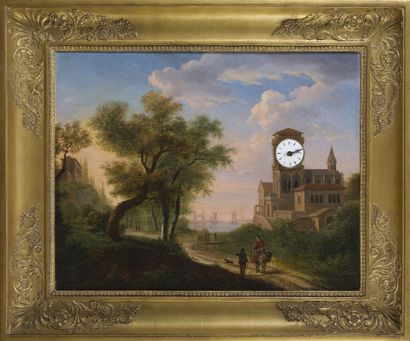 Tableau-Horloge à musique 
Milieu du XIXe...
