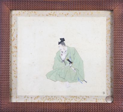 null A series of fifteen paintings on silk framed under glass, Japan Meiji period
Album...