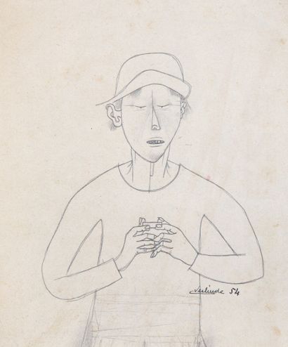 null Claude VERLINDE (1927-2020)
Three works : 
Man with a hat, 1954
Black pencil...