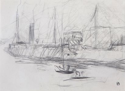 null Pierre BONNARD (1867-1947)
Boats and sailboats in the harbor 
Lead pencil
Bears...