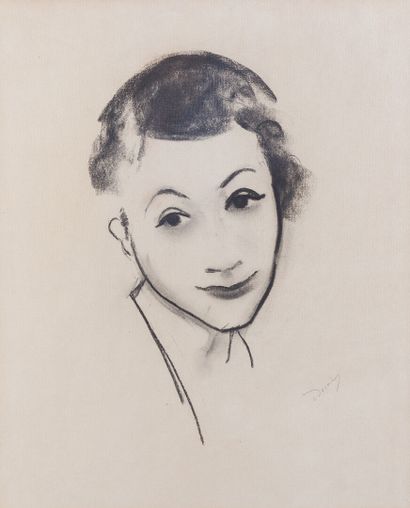 null André DERAIN (1880-1954)
Face of a young girl
Charcoal
Signed lower right
47,5x37,5...