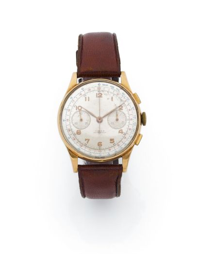 null ANONYMOUS About 1950
N° 1283
Men's 18k (750) yellow gold chronograph wristwatch,...