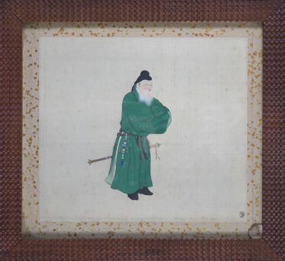 null A series of fifteen paintings on silk framed under glass, Japan Meiji period
Album...