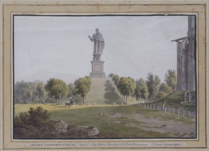 null Italian school of the XIXth c
View of the colossal statue of St Charles Borromeo
Watercolor
28x41,3...