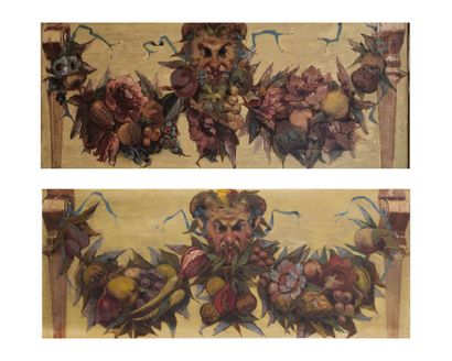 null French school around 1880
Grotesques and garlands of flowers
Pair of oil on...