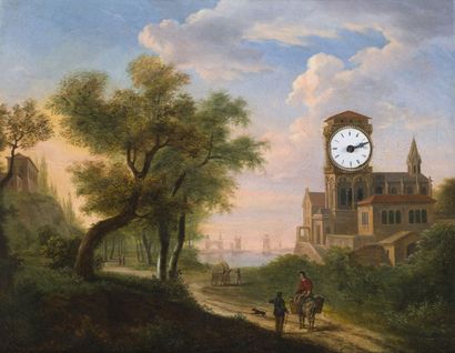 null Tableau-Horloge à musique 
Milieu du XIXe siècle
Conversation champêtre animée...