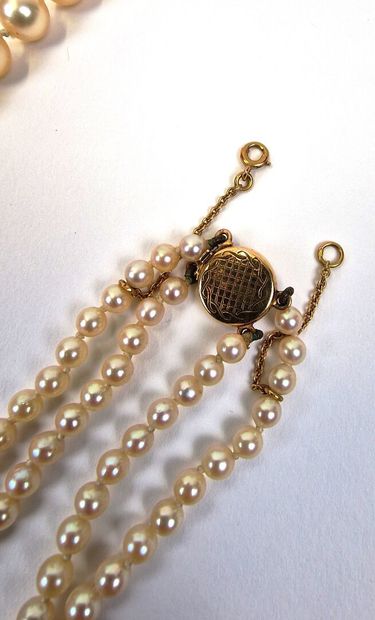 null Lot de deux colliers de perles de culture : 
un collier double rangs en chute...