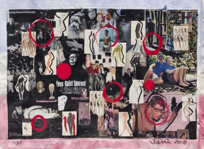null Ron FERRI (1932-2019) 
Yves Saint Laurent, souvenirs
Technique mixte, collage...