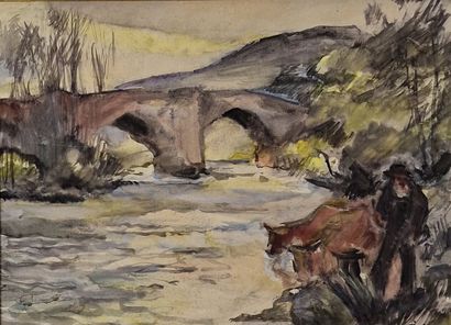 null René JAUDON (1889-1971)
Pont Notre Dame à Mende (Lozère)
Technique mixte sur...