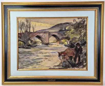null René JAUDON (1889-1971)
Pont Notre Dame à Mende (Lozère)
Technique mixte sur...