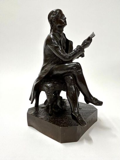 null Maurice DE GHEEST (19th-20th c.)
Mozart seated singing, 1888 Salon
Bronze with...