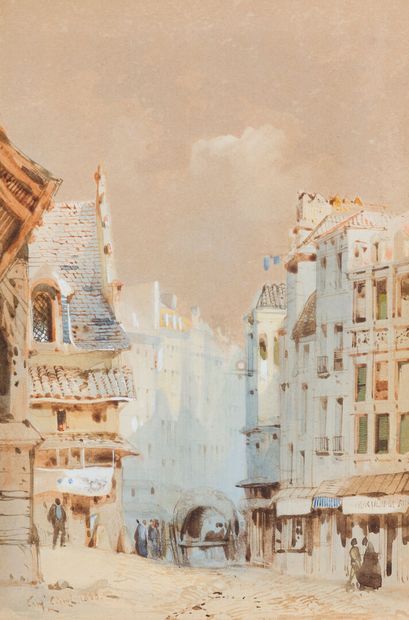 null Eugène CICERI (1813-1890)
View of a busy street
Gouache watercolor
Signed and...