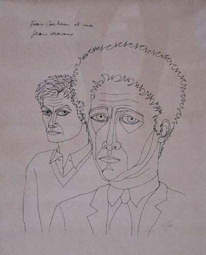  Jean MARAIS (1913-1998)
Autoportrait avec Jean Cocteau 
Lithographie
Titrée en haut... Gazette Drouot