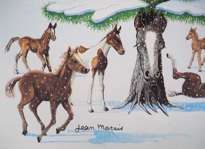 null JEAN MARAIS (1913-1998)
Snow-covered Christmas tree and horses

Lithograph on...