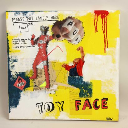 null ANTON. Toy Face. Technique mixte sur toile. 50 x 50 cm.