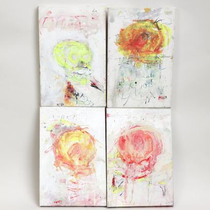 null HERVE RINGER (né en 1972). Vanités. Composition de quatre toiles, signées en...