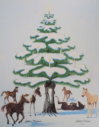 null JEAN MARAIS (1913-1998)
Snow-covered Christmas tree and horses

Lithograph on...