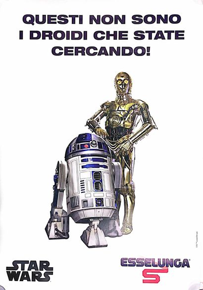 null STAR WARS POSTER for ESSALUNGA stores featuring R2-D2 and C-3PO. 98.5 x 68.5...
