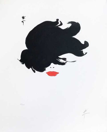 null RENE GRUAU (1909-2004). Rouge baiser, cheveux au vent. Lithographie en couleurs.
Parfaite...