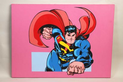 null IGOR. Superman volant. Peinture sur toile. 73 x 100 cm.