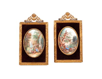  HUBERT ROBERT (1733-1808)
Scènes de cour
Deux miniatures sur ivoire

19x10,5 cm... Gazette Drouot