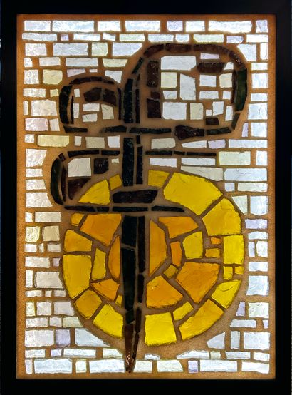 Jean Piaubert (1900-2002) Beautiful stained glass window entitled 