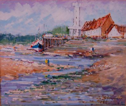 null Gérard BARTHELEMY (né en 1946) : "Baie de Somme, le Hourdel" HST (46x55) SB...