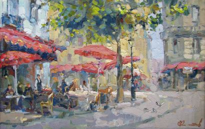 FILITOV Sergei, né en 1964 CAFÉ A ST-GERMAIN, PARIS Huile sur toile marouflée sur...