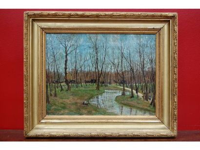 null CHARPENTIER "Forêt, promenade en calèche " HST (24x32) SBD, daté 1884