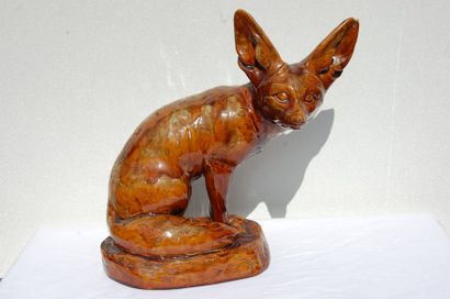 SANDOZ "Fennec" Terre cuite émaillée (H:30cm) Signé et estampé du cachet SUSSE