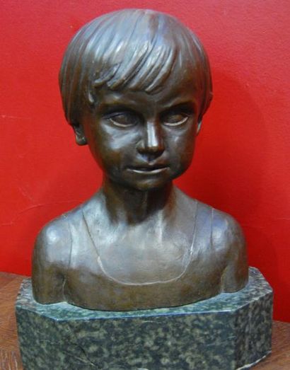 null JANSEN Lambert : "Buste d'enfant" bronze (H 28 / larg 23 cm) signé et daté ...